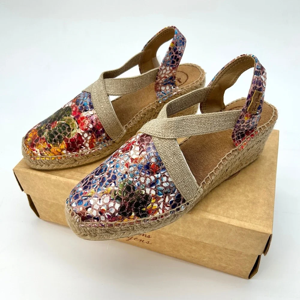 Wedge Espadrille Sandals Toni Pons Telva Womens Sz 7.5 Colorful Floral Print NEW